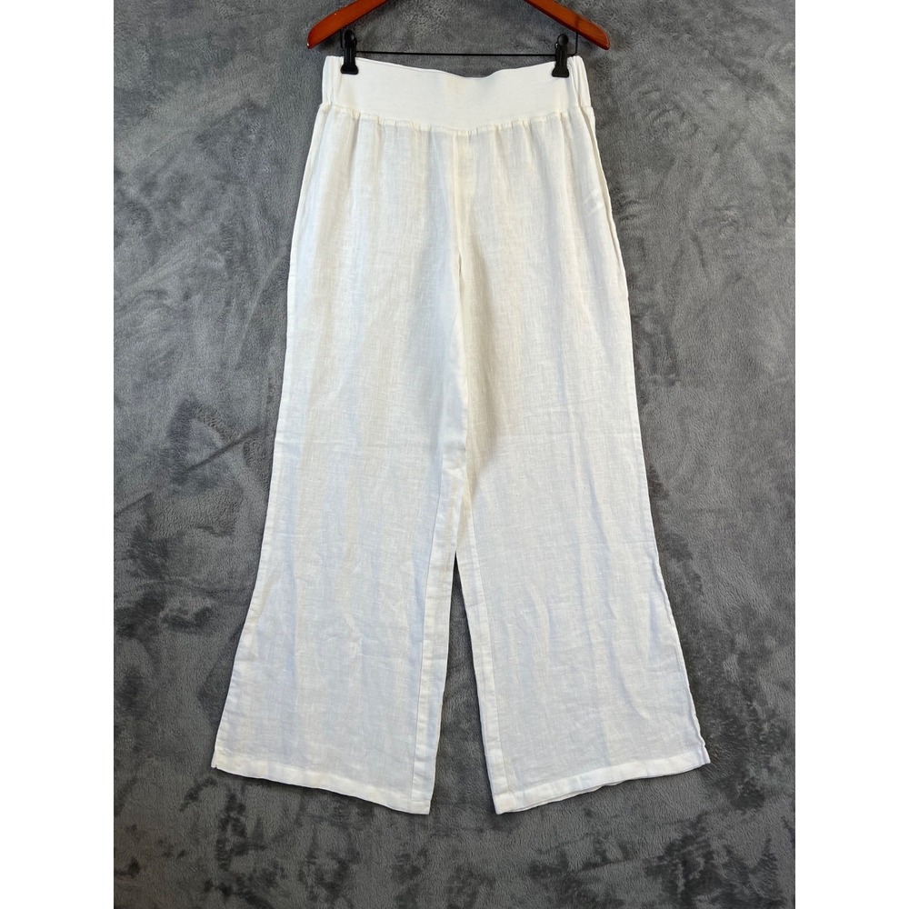 Karyn Seo Linen Pants Womens Medium 30x32 White Wide Leg Coastal Beachy